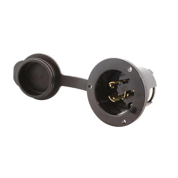 Flanged Locking Inlet, 20 A, 250V AC, Screw Terminals, Black